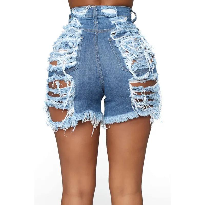 Plus Size S5XL Women Summer Shorts Jeans Hole High Waist Casual Zipper Fly Jeans Street Night Club Denim Shorts Skinny GL2841 T200602