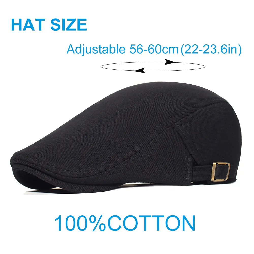 Cotton Adjustable Newsboy Caps Men Woman Casual Beret Flat Ivy Cap Soft Solid Color Driving Cabbie Hat Unisex Black Gray Hats 2012252N