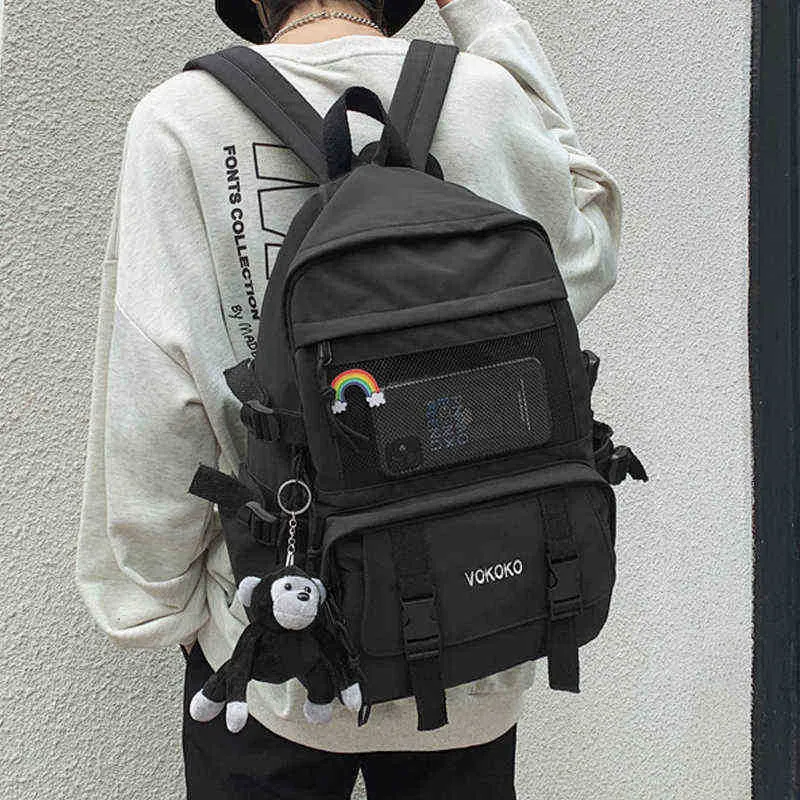 Nylon Waterproof EnoPella Women Fashion Backpack For Girls Travel High Capacity Student BookBag Men Black Laptop Bag 202211