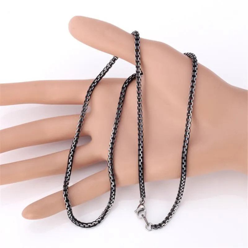 Black Box Chain 3mm Trendy Necklace For Men High Quality Mens Boys Jewelry Whole Aluminium Alloy 3 Size N204G1278i