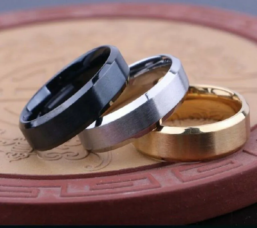 100 pezzi di comfort fit oro argento nero 6mm larghezza in acciaio inossidabile anello nuziale uomo donna gioielleria266j