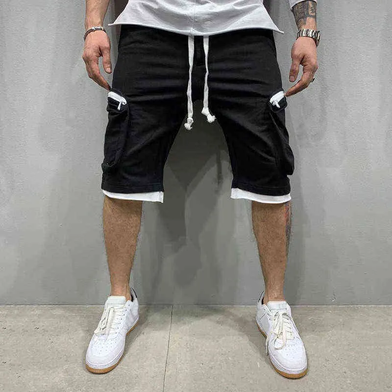 Pantalones cortos de carga de verano para hombres Color Empalme Flap Jogger Casual Trabajo Ejército Táctico Bermudas Bolsillos Pantalones cortos masculinos Streetwear Fitness G220223