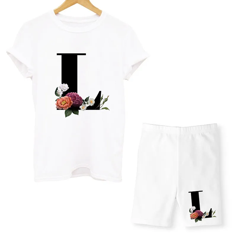 Women Two Piec Set Letter T Shirts And Shorts Summer Short Sleeve O-neck Casual Joggers Biker Sexy Outfit For Woman 220301