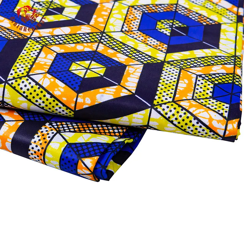 Bintarealwax 6 Yards Tissu Africain Motifs Géométriques Ankara Polyester Farbic Pour Coudre Wax Print Fabric by the Yard Designe231L
