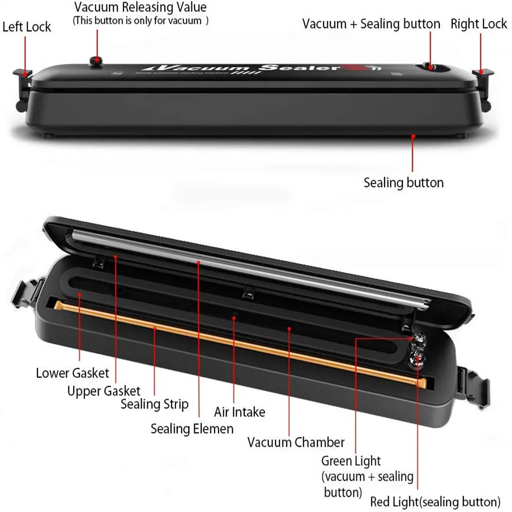 Vakuummatförseglingsmaskin Säkerhetscertifiering Kötttätare med påsar Starter Kit Dry och fuktiga lägen för Keep Fruit Fresh273R