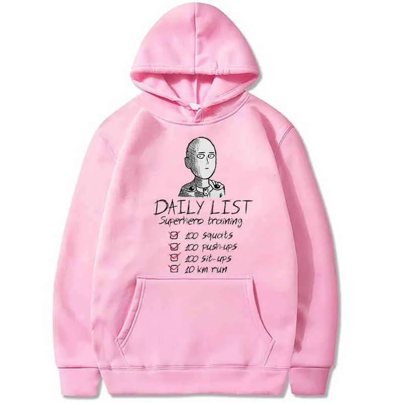 Harajuku One Punch Man Daily List Unisex Hoodie Japanse Anime Gedrukt Heren Hoodie Streetwear Casual Tops H1227