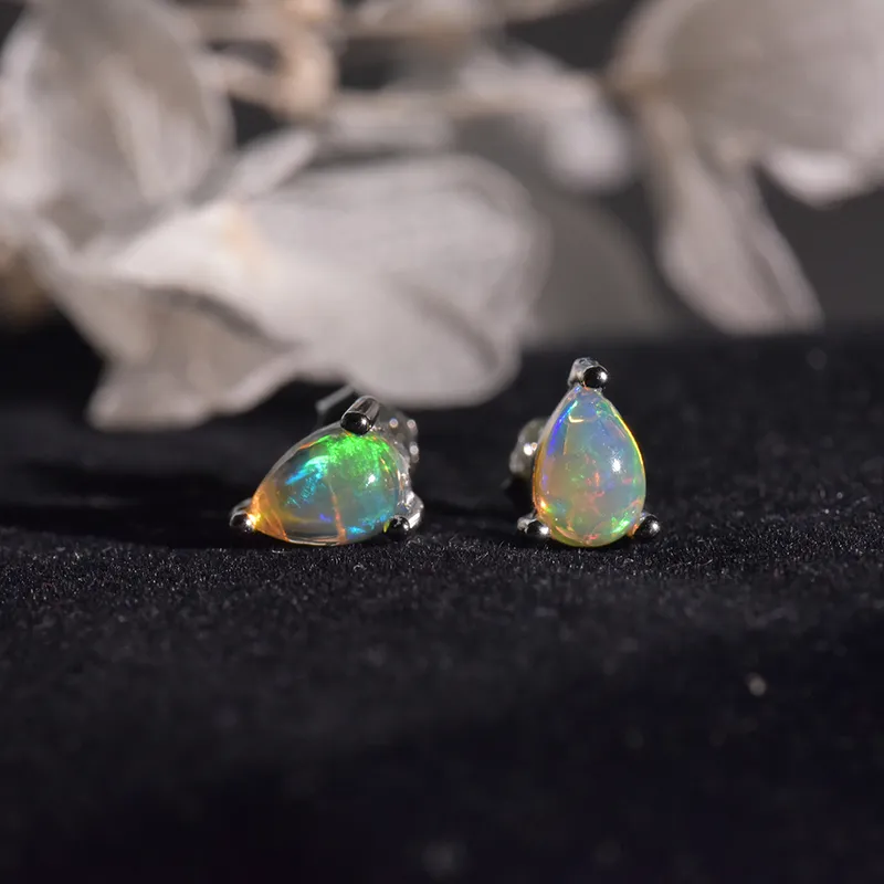 ITSMOS Water Drop Natural Opal Studs Earrings Genuine Gemstone Blue Colorful Silver Elegant Earrings for Women Girl Gift 220211