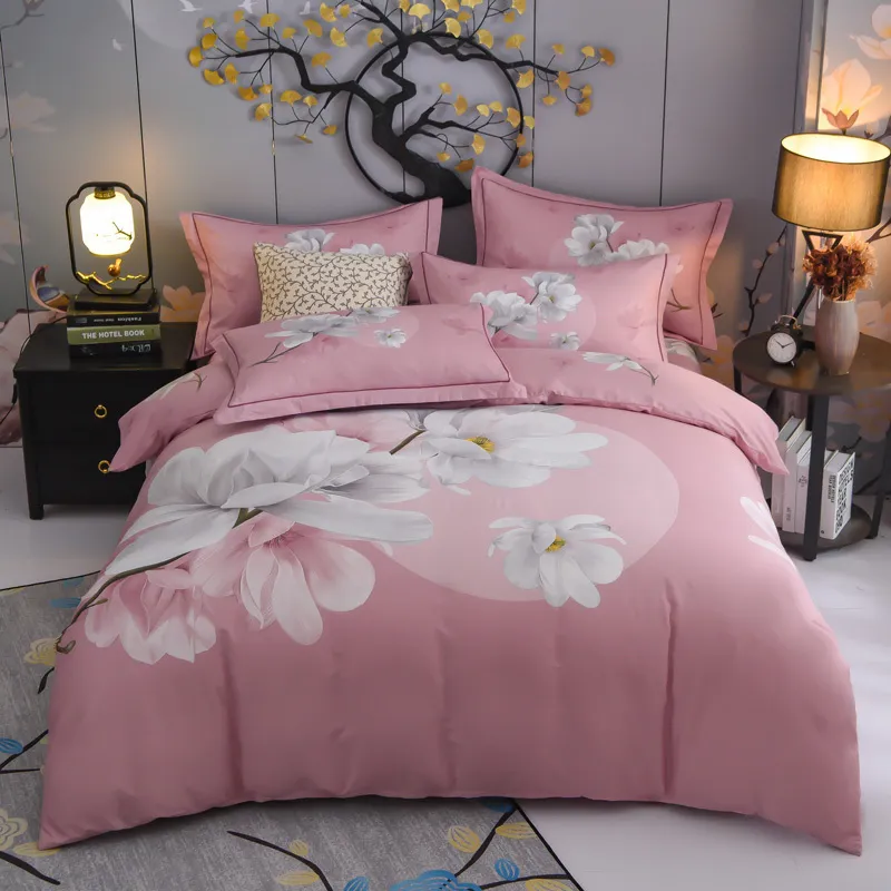 Vintage Shabby Blossom Flowers Grey Duvet Cover 100% Bomull Soft Bedding Set Quilt Cover Bed Sheet Pillowcases Queen King Size T200706