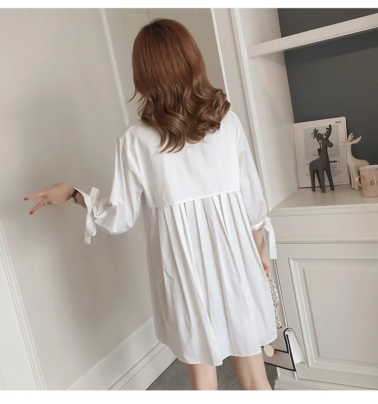 New Autumn Boyfriend Style White Loose Shirt for Pregnant Women Maternity A Line Clothes Dresses Korean Dress for Pregnancy Out LJ201123