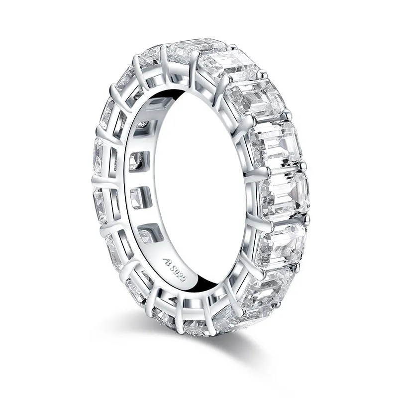 Wong Rain 925 Стерлинговое серебро Изумрудное срез создано мойссанитовые бриллианты Бриллианты Свадебное обручальное кольцо.