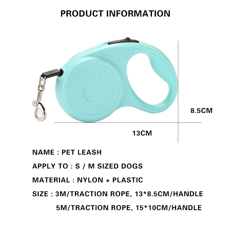 3 / 5m Retractable Dog Leashas Automatisk Justerbar Utsträckning Nylon Hundar Leash Rope för valpkatter Leash Walking Pet Tillbehör 201104