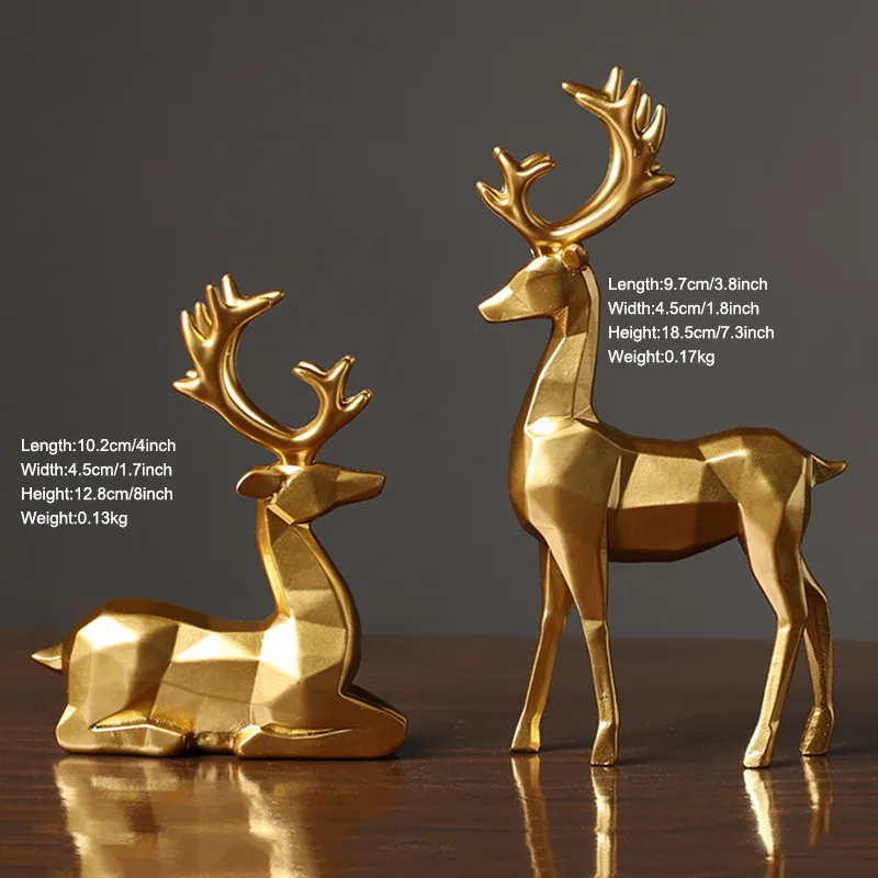 Nordic Christmas Reindeer Figurine 2 st Geometriska harts sittande Stående Elk Hjort Staty för hemmakontor dekoration han 220210