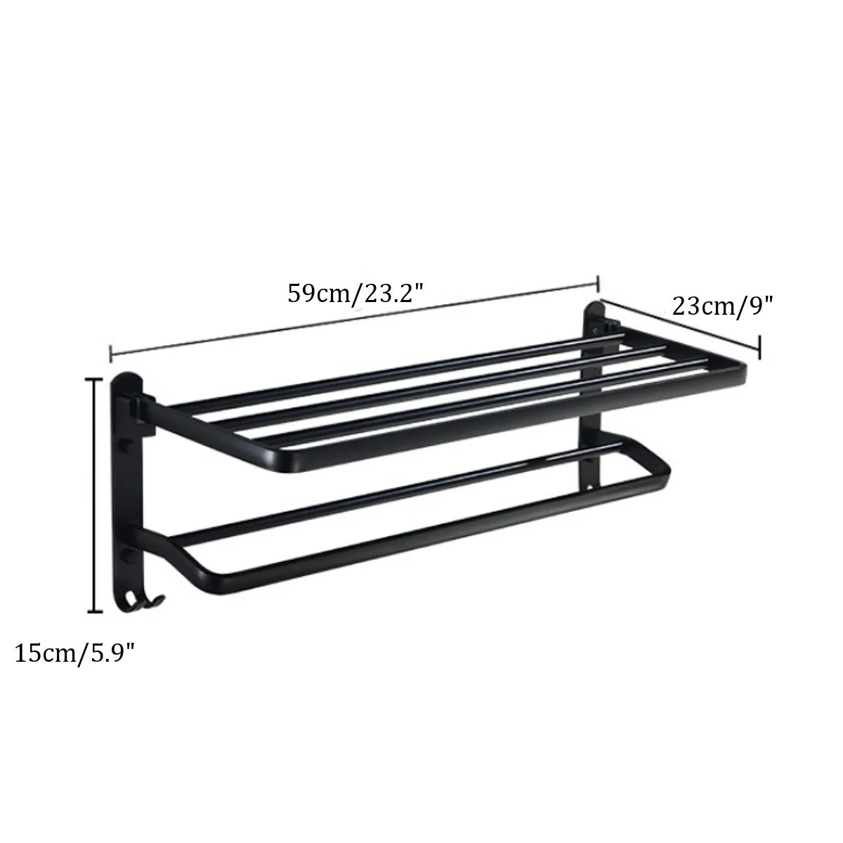 60cmの黒いアルミム折りたたみタオルラックホルダー棚壁取り付け浴室収納ハンガーY200407
