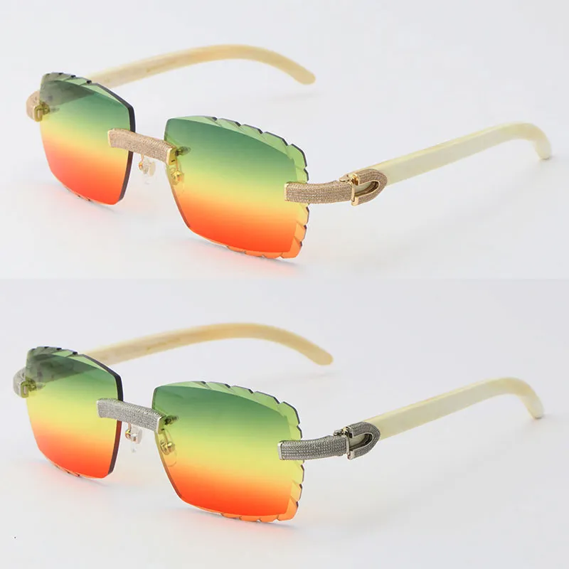 2022 Neue randlose Sonnenbrille aus Metall mit Mikropavé und Diamanten, original weiß, echtes natürliches Büffelhorn, Sonnenbrille für Männer und Frauen, 269 r