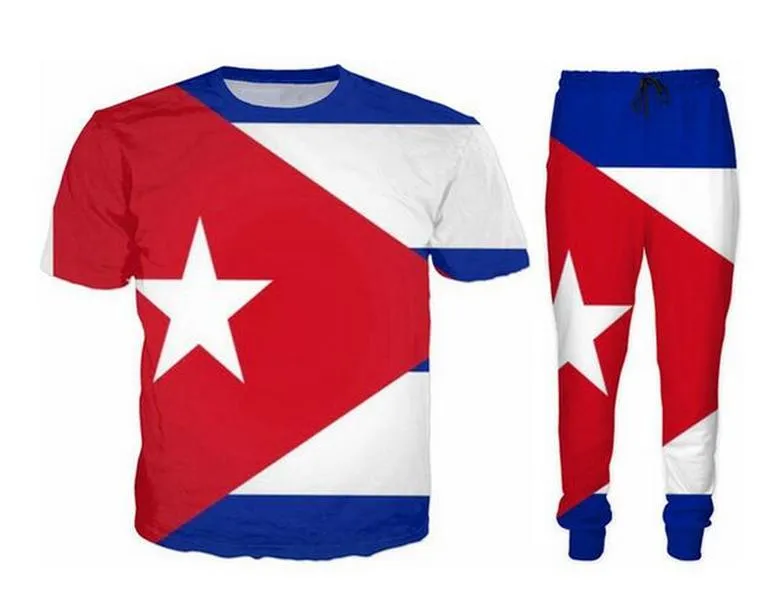 Partihandel - 2022 Ny Fashion Casual Cuban 3D ALLA OVER PRINT TRACKSUITS T-SHIRT + JOGGERS Byxor kostym Kvinnor Män @ 063