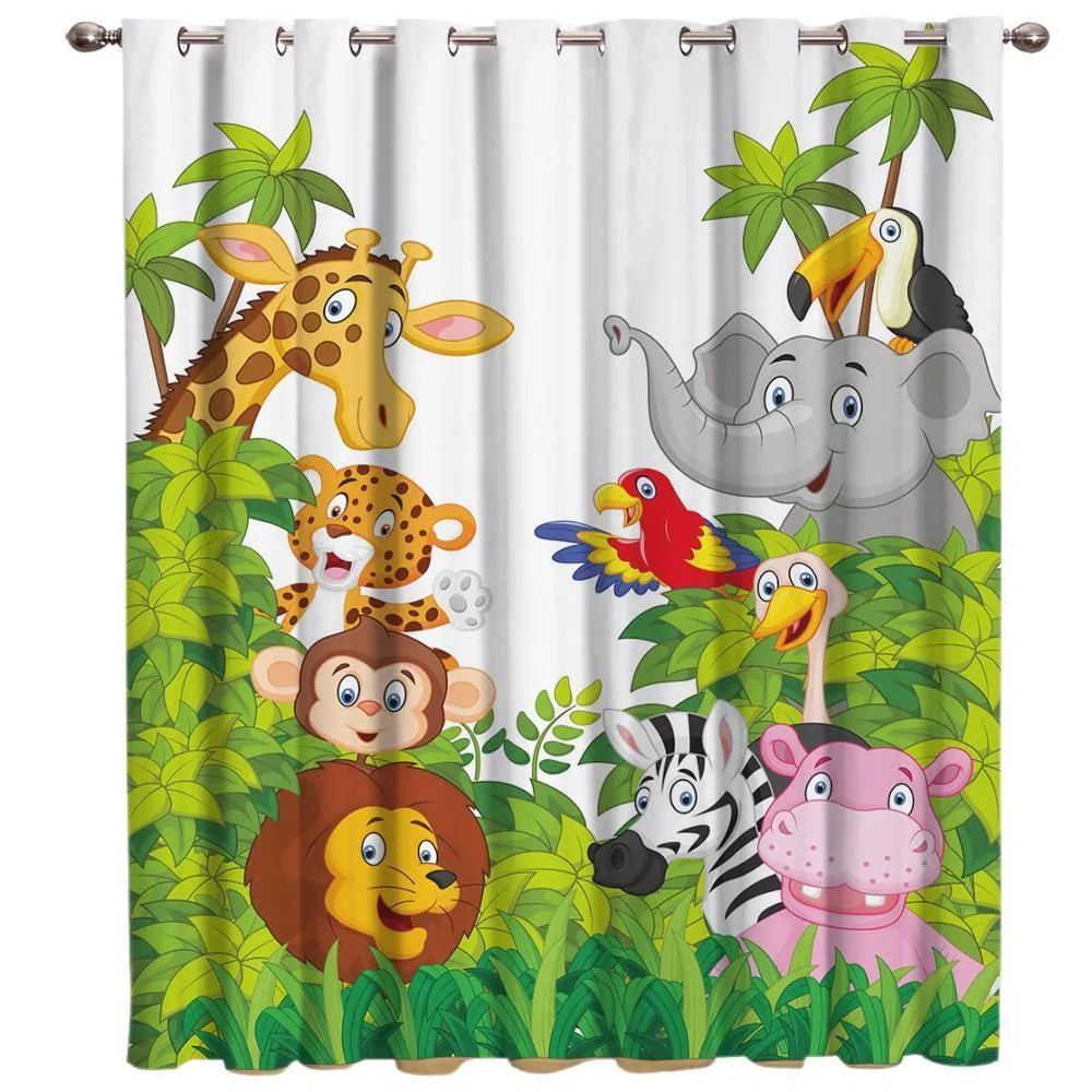 Bedroom Kitchen Curtain Cartoon Zoo Animals Collection Jungle Child Window Curtains Curtains for Living Room Decorative Items LJ20286Q