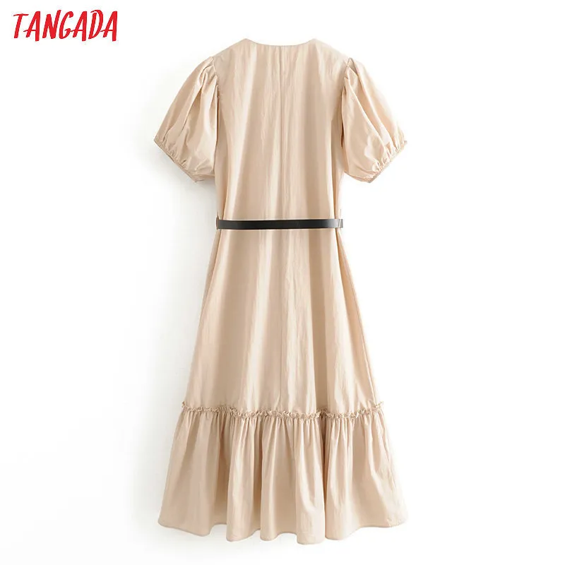 Tangada mode femmes robe d'été solide avec ceinture nouvelle arrivée à manches courtes dames lâche robe midi robes 3H338 T200603