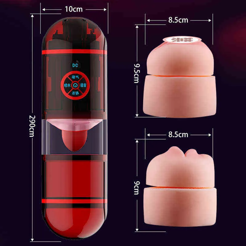 NXY Sex Masturbators Draimior New Male Mastrubator Oral Tongue Lick Suck Vagina Masturbation Cup Can Spray Water Real Pussy Human Voice Toys 220127