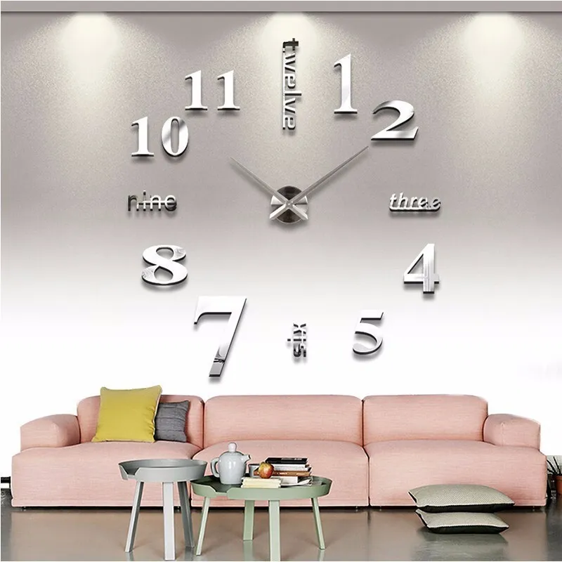 3D quarzo design moderno reale grandi orologi acrilici specchio adesivo da parete grande orologio decorazione la casa soggiorno Y200407