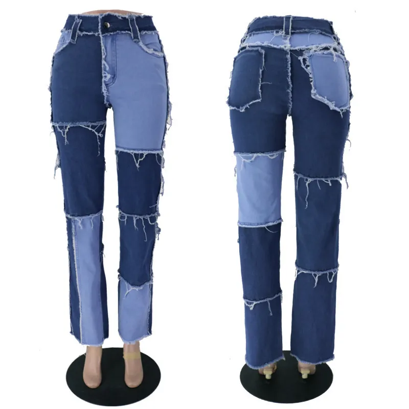 SHENGPALAE 2020 Nouveau Automne Jeans décontractés Femme Pantalons longs Cowboy Femme Lâche Streetwear Hit Colot Splice Pantalon LJ201013