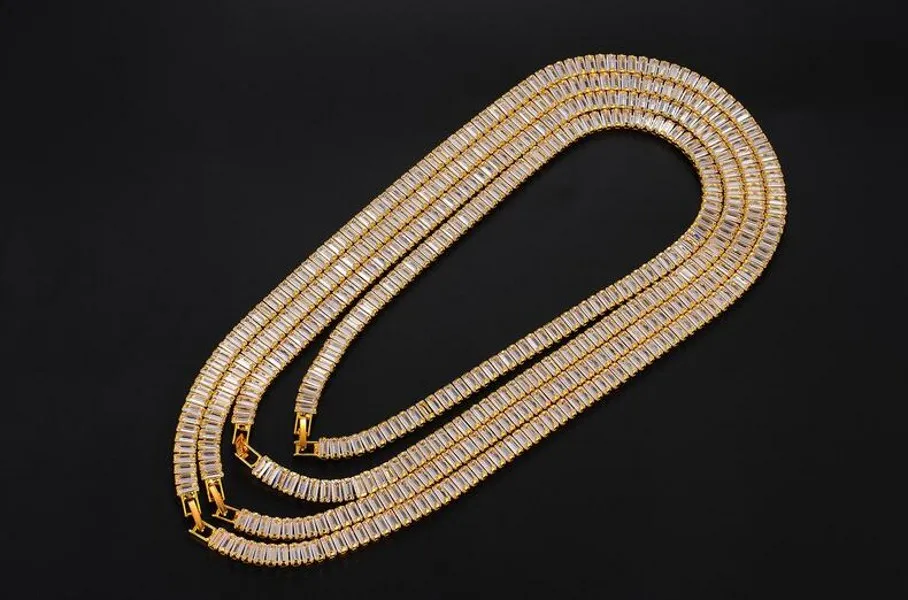 Hip Hop Cuba Necklace Luxury Jewelry Full Princess Cut White Topaz CZ Diamond Gemstones 18K Gold Fill Women Wedding Charm Necklace192s