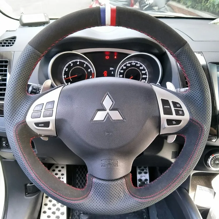 Mão de couro personalizado DIY costurar a capa do volante para Mitsubishi ASX Lancer Outlander Pajero V7 antiderrapante confortável