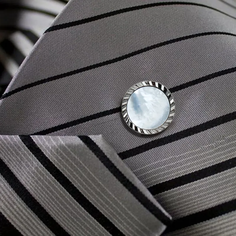 Hawson okrągła matka Pearl krawat dla mężczyzn moda Matte Metal Clutch Pin z łańcuchową suknią ślubną Prezent 201120201U