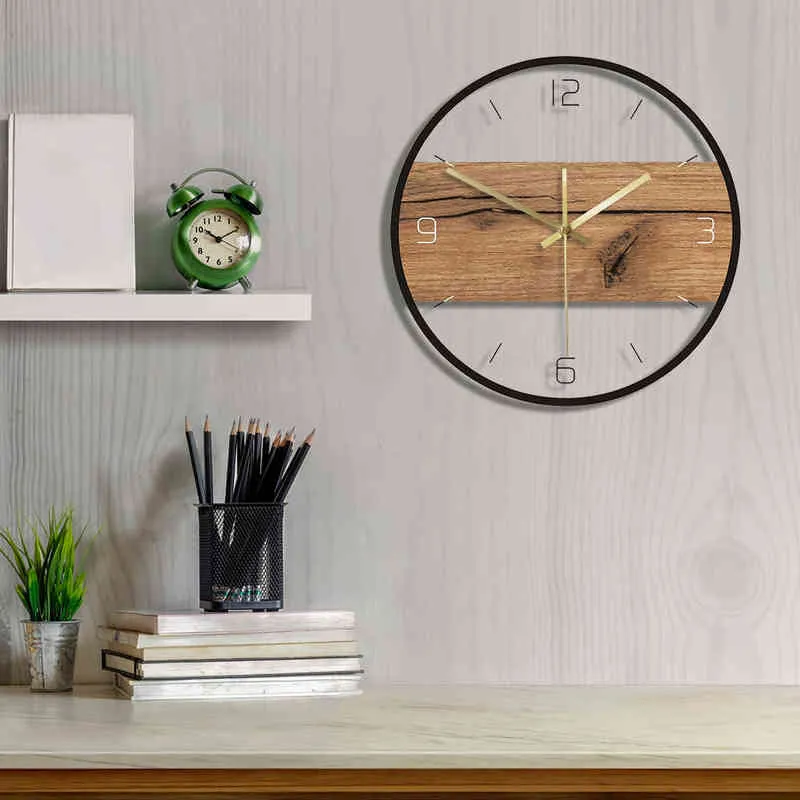 Orologio da parete in acrilico con motivo in legno vecchio, cabina rustica, decorazione la casa, movimento silenzioso, orologio stampato 220115