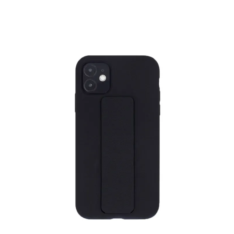 Kleurrijke zachte vloeibare siliconenkoffer voor iPhone 12 mini Beschermende achterafdeksel met standaard telefoonhouder voor 11 Pro Max XS XR 7 8 Plus