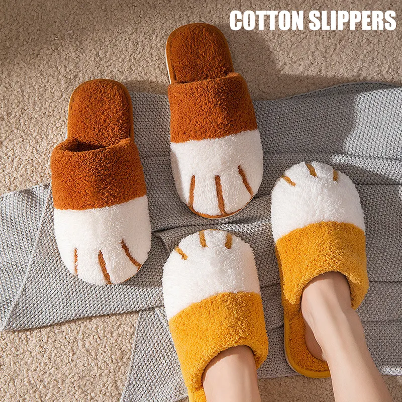 Fuzzy Animal Slippers voor Vrouwen Leuke Pluche Womens Huis Schoenen Cat Paw Pattern A66 Y1124