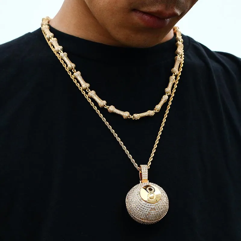 Pendentif de billard sphérique en Zircon glacé, 8 colliers pour hommes, bijoux Hip Hop, personnalité, cadeau 246U