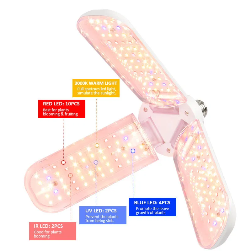 120 180 240LEDS LED Rosną światło Składane Pełne spektrum diody Lampa wzrostu Lampa wzrostu Walarnia E27 Rośliny hydroponiczne Rosnące LIGH325K