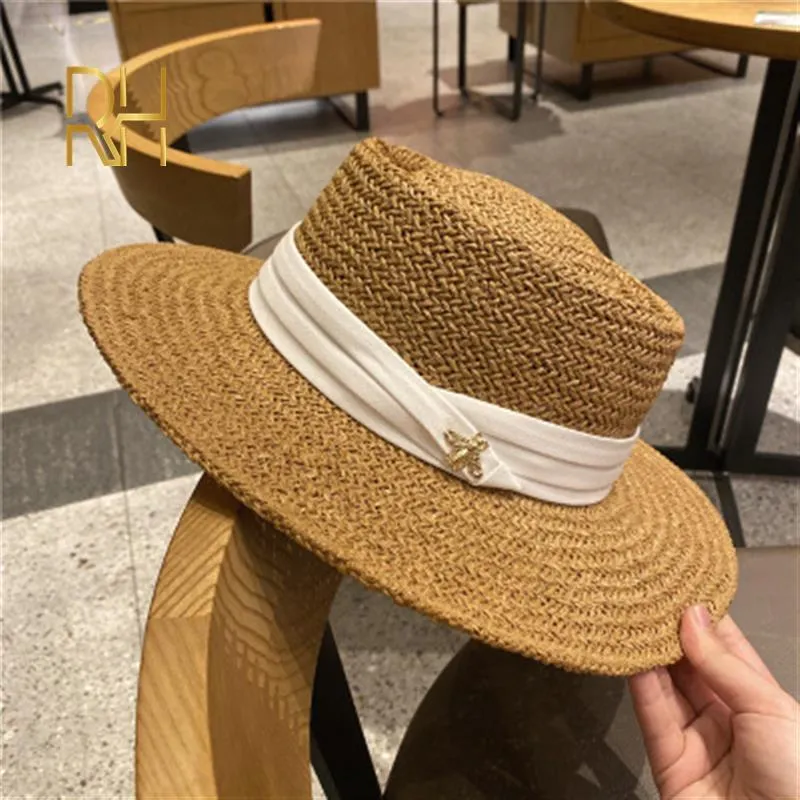 Summer Straw Hat Fashion Casual Panama Beach Fedora Hat Wide Brim Breatble Sun Panama Hats for Women 2203015528977