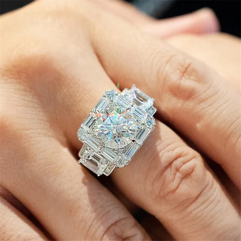 Storlek 8-12 Sparkling Luxury Smycken 925 Sterling Silver Stor CZ Diamant Gemstones Man Party Wedding Band Ring för män Present B1205