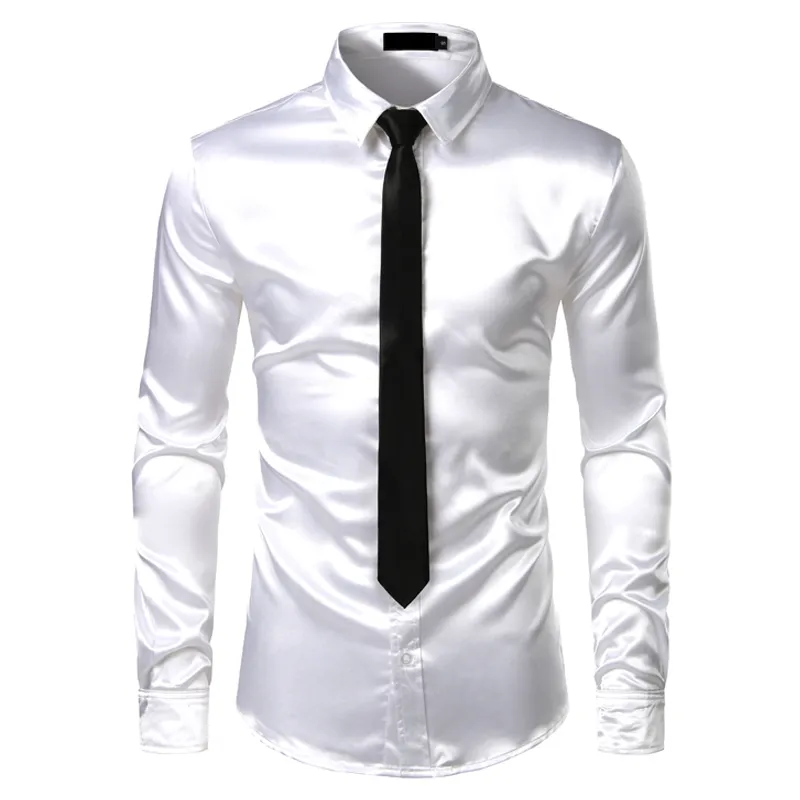 srebrna jedwabna koszulka krawat męskie satynowe koszule smokaria