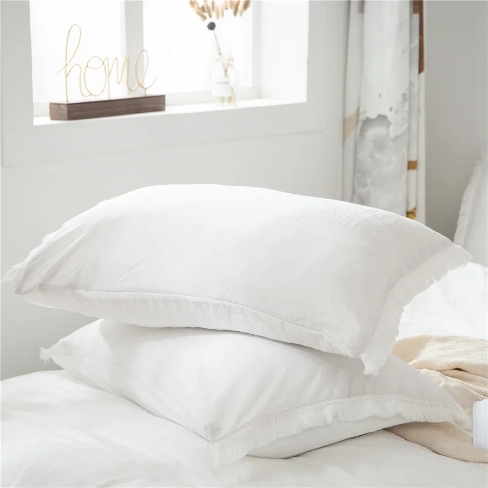 2/White Fringed Fringed Duvet Cover Zestaw pokrywy poliestrowej bawełny Zestaw pościeli US EU No arkusz T200409