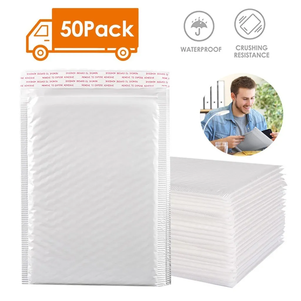 50 pçs sacos de envelope de espuma auto selo mailers envelopes acolchoados bolha mailing saco pacotes para embalagem de presente y240r