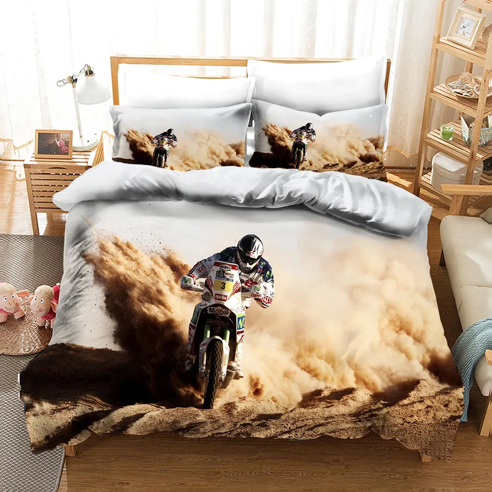 Yi Chu Xin luxury Bedding Set Motorcycle Print Duvet Cover Set with Pillowcase Motocross Bedspread boy's Bed Set 201210