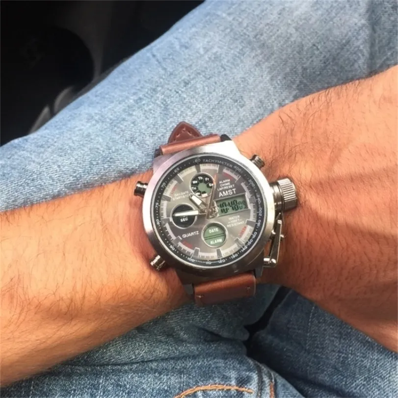 AMST Militäruhren Dive 50 m Nylon-Lederband LED-Uhren Herren Top-Marke Luxus Quarzuhr Reloj Homme Relogio Masculino 20234p