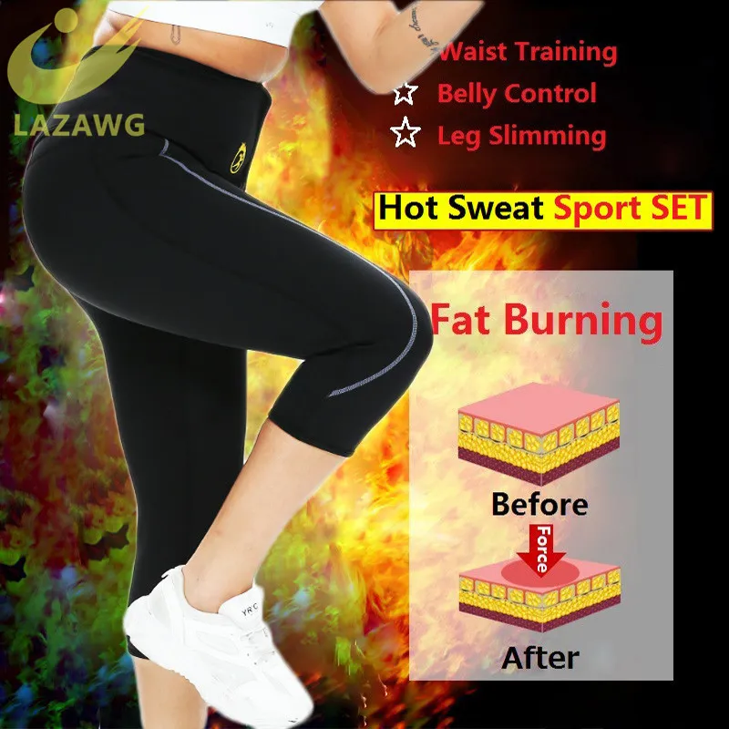 LAZAWG Sauna Sweat Pant Capris Fat Control Legging avec ceinture d'entraînement à la taille Pantalon de sudation chaud Perte de poids Thermo Body Shaper 201222