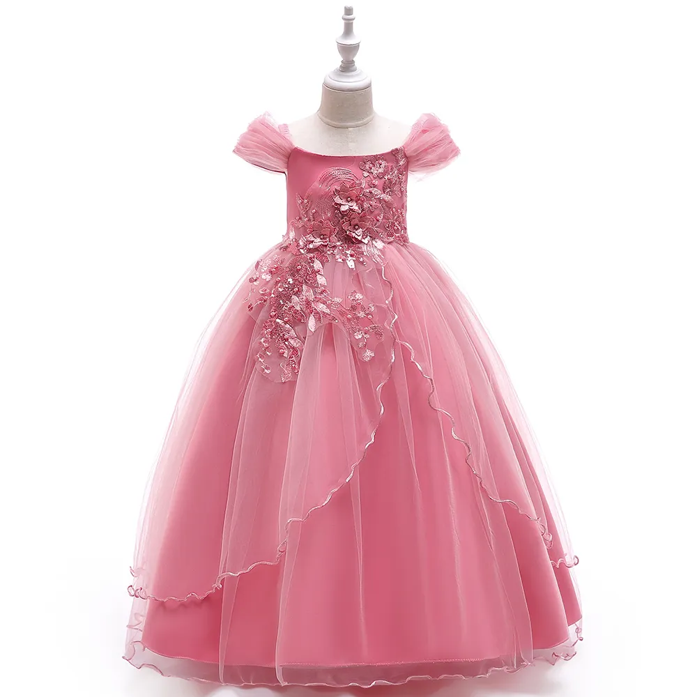 414 anni bambini abito fiore lungo pizzo elegante adolescenti abiti da ballo abiti ragazza festa bambini sera damigella d'onore principessa LP213 T2003948886