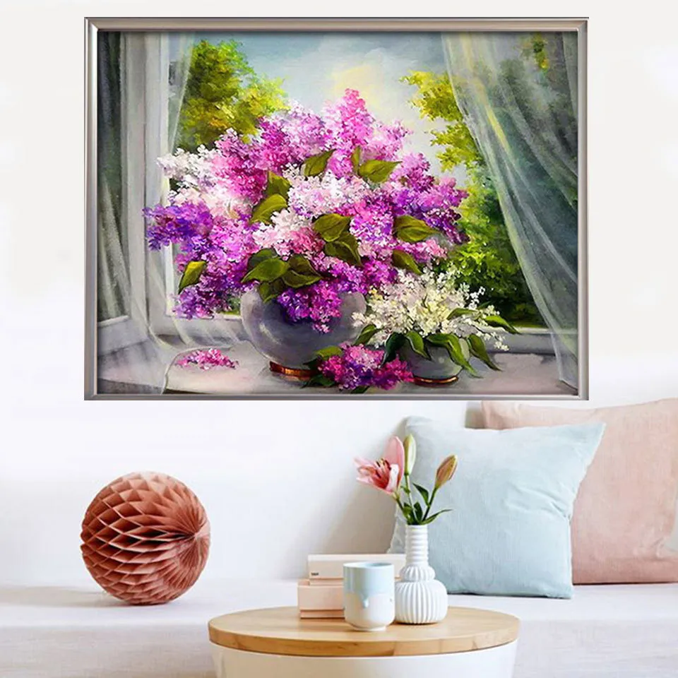 New design 5d diy diamond painting flowers lilacs round full drill Diamond Mosaic Embroidery With Home Decoration cross stitch 201112