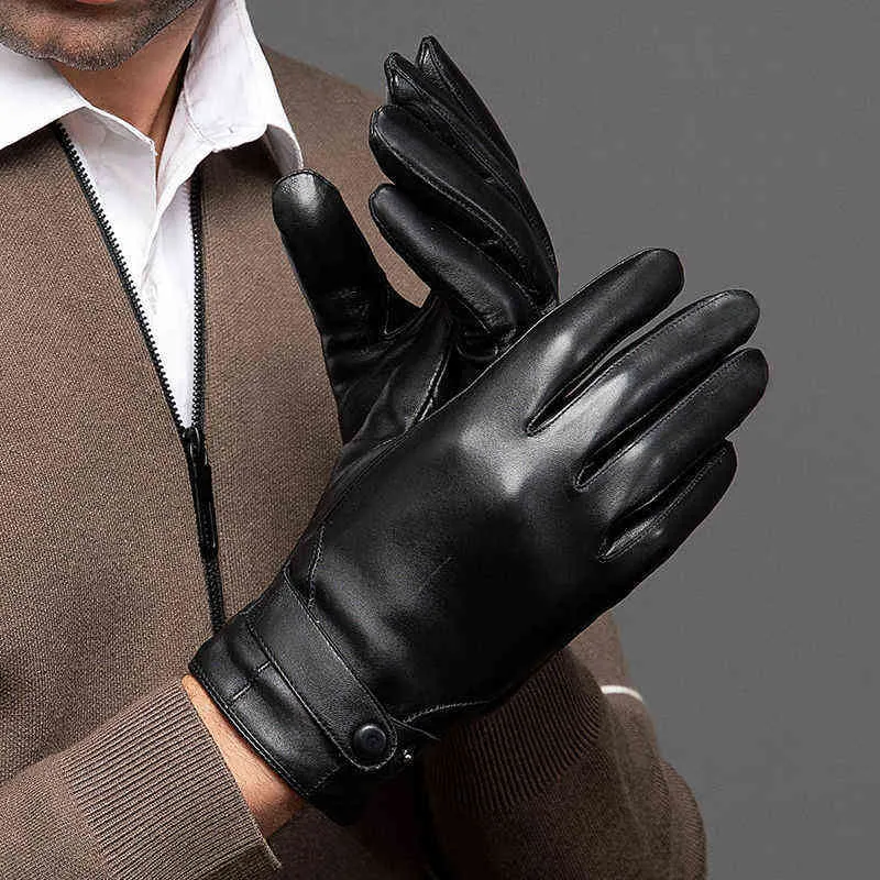 Autunno Uomo Business Guanti in pelle di pecora Inverno Touch screen completo di dita Guanti neri Guanti da moto NR196 2112241954