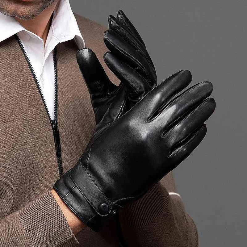 Осенние мужские деловые кожаные перчатки из овчины, зимние черные перчатки с полным пальцем и сенсорным экраном, перчатки для езды на мотоцикле, NR196 211224297n