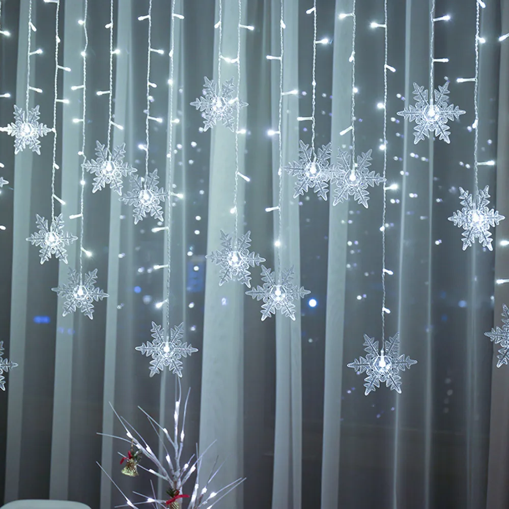 Большая распродажа рождественские украшения занавес снежинки светодиодные светильники мигающие огни занавес света водонепроницаемая открытая вечеринка 201203