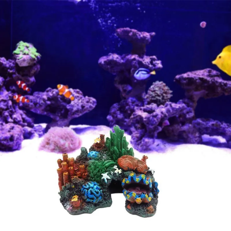 Rium Coral Rock Cachettes Résine Montagne Cave Ornements Fish Tank Décor Y200917