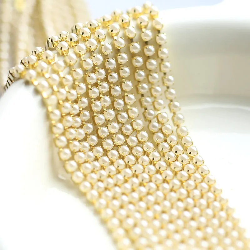 Diamants en vrac chaîne de perles 10 mètres/sac cristal verre 2mm 3mm doré Base tasse fermer strass chaîne vêtements couture Style bricolage Ac