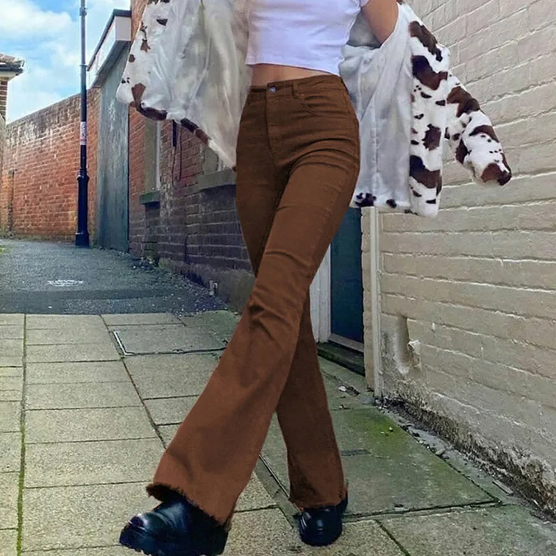 Women's jeans woman high waist Flared Jeans Khaki Black Brown Pant's pants for women clothing trouser Jean trousers 220310