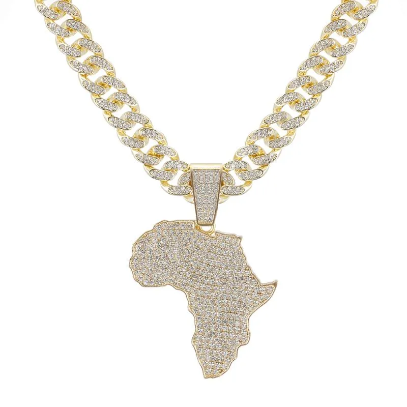 Fashion Crystal Africa Map hanglank ketting voor vrouwen heren hiphop accessoires sieraden ketting koker Cubaanse linkketen cadeau251h