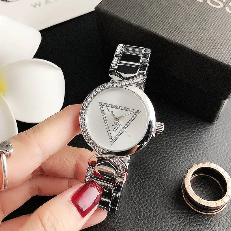 Marque montres femmes fille cristal Triangle style cadran acier métal bande montre à quartz GS251813